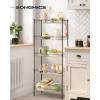 imageSONGMICS Metal Storage Shelves 5Tier Wire Shelving Unit Kitchen Rack Adjustable Shelves 4 Hooks Shelf Liners 118 x 157 x 591 Inches Total Load Capacity 220 lb for Garage Silver ULGR105E01Black