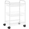 imageSONGMICS 3Tier Metal Rolling Cart Storage Cart with Removable Baskets Utility Cart with Wheels and Handle for Kitchen Bathroom Laundry Room White UBSC003W01White