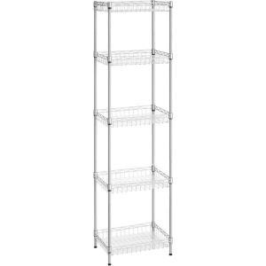 imageSONGMICS Metal Storage Shelves 5Tier Wire Shelving Unit Kitchen Rack Adjustable Shelves 4 Hooks Shelf Liners 118 x 157 x 591 Inches Total Load Capacity 220 lb for Garage Silver ULGR105E01Silver