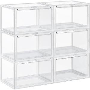 imageSONGMICS Shoe Boxes Pack of 6 Stackable Shoe Organizers with Clear Door for Sneakers Plastic Shoe Storage for US Size 12 142 x 11 x 87 Inches Transparent ULSP06CW