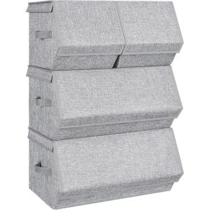 imageSONGMICS Storage Bins with Lids Set of 4 Dorm Storage Bins Collapsible Cubes with Magnetic Closures a SemiOpen Front Lid Can Stay Open after Stacked up Gray URLB22GY