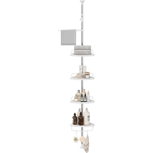 image:imageSONGMICS Corner Shower Caddy Tension Pole 4Tier RustResistant Shower Organizer Shower Shelf DrillFree 358 to 1181 Inches Height Adjustable Trays for Bathroom Ink Black UBCB008B01Cloud White