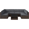 image:imageSONGMICS Outdoor Sectional Sofa Couch 7Piece Patio Furniture Set Handwoven PE Wicker Rattan Patio Conversation Set with Cushions and Glass Table Brown and Gray UGGF015G01Brown  Gray