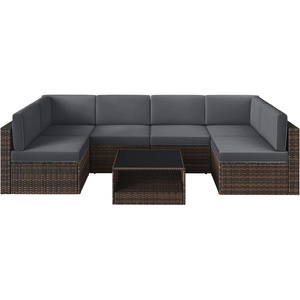 image:imageSONGMICS Outdoor Sectional Sofa Couch 7Piece Patio Furniture Set Handwoven PE Wicker Rattan Patio Conversation Set with Cushions and Glass Table Brown and Gray UGGF015G01Brown  Gray