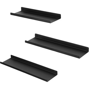 image:imageSONGMICS Set of 3 Wall Shelves Metal Floating Shelves Industrial WallMounted Shelving for Decorations Photos Knickknacks Multiple Layouts 6 Screws Included for Mounting Black ULFS12BK