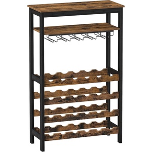 image:imageSONGMICS 24Bottle Freestanding Wine Rack Wine Storage Display Shelves with Tabletop and Glass Holder Bar Rack with Bottle Holder for Kitchen Bar Dining Room Rustic Brown and Black UKWR028B01