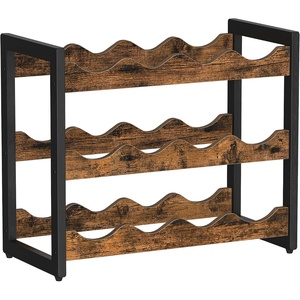 image:imageSONGMICS Wine Rack 3 Tier Tabletop Wine Water Bottle Organizer Storage Large Capacity Holds 12 Bottles Bamboo Countertop Wine Holder Shelf for Kitchen Bar Cabinets Pantry Rustic Brown and Black
