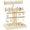 image:imageSONGMICS Bracelet Holder Stand Jewelry Display Stand Jewelry Organizer with 2 Tiers and Velvet Tray Removable Ring Holder Cream White and Pale Gold UJJS039W101Cream White  Pale Gold