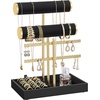 image:imageSONGMICS Bracelet Holder Stand Jewelry Display Stand Jewelry Organizer with 2 Tiers and Velvet Tray Removable Ring Holder Cream White and Pale Gold UJJS039W101Ink Black  Pale Gold