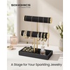 image:imageSONGMICS Bracelet Holder Stand Jewelry Display Stand Jewelry Organizer with 2 Tiers and Velvet Tray Removable Ring Holder Cream White and Pale Gold UJJS039W101Ink Black  Pale Gold