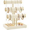 image:imageSONGMICS Bracelet Holder Stand Jewelry Display Stand Jewelry Organizer with 2 Tiers and Velvet Tray Removable Ring Holder Cream White and Pale Gold UJJS039W101Cream White  Pale Gold