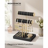 image:imageSONGMICS Bracelet Holder Stand Jewelry Display Stand Jewelry Organizer with 2 Tiers and Velvet Tray Removable Ring Holder Cream White and Pale Gold UJJS039W101Ink Black  Pale Gold