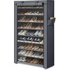 image:imageSONGMICS Home Shoe Rack 10Tier Tall Narrow Metal Shoe Organizer with Dust Cover 112 x 191 x 632 Inches Vertical Storage Cabinet for Closet Entryway BlackGrey