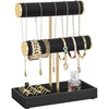 image:imageSONGMICS Bracelet Holder Stand Jewelry Display Stand Jewelry Organizer with 2 Tiers and Velvet Tray Removable Ring Holder Cream White and Pale Gold UJJS039W101Ink Black  Pale Gold