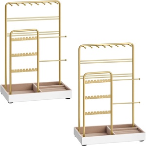 image:imageSONGMICS Bracelet Holder Stand Jewelry Display Stand Jewelry Organizer with 2 Tiers and Velvet Tray Removable Ring Holder Cream White and Pale Gold UJJS039W101Pale Gold