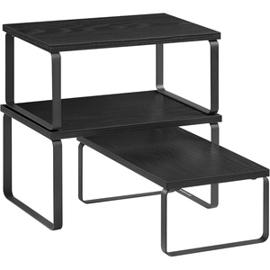 image:imageSONGMICS Cabinet Organizer Shelf Set of 3 Kitchen Counter Shelves Kitchen Storage Spice Rack Stackable Expandable Apricot UKCS220Y01V1Anthracite Gray  Matte Black