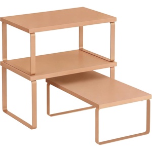 image:imageSONGMICS Cabinet Organizer Shelf Set of 3 Kitchen Counter Shelves Kitchen Storage Spice Rack Stackable Expandable Apricot UKCS220Y01V1Apricot