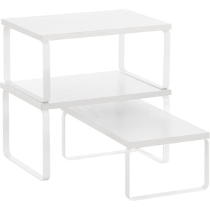image:imageSONGMICS Cabinet Organizer Shelf Set of 3 Kitchen Counter Shelves Kitchen Storage Spice Rack Stackable Expandable Apricot UKCS220Y01V1Snow White  Matte White