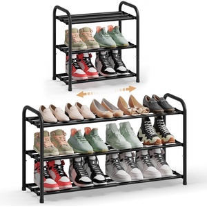 image:imageSONGMICS Expandable Shoe Rack Adjustable Shoe Organizer Storage Shelf Sturdy and HeavyDuty for Closet Entryway Living Room 2Tier Ink Black ULMR026BD013 Tiers 188H