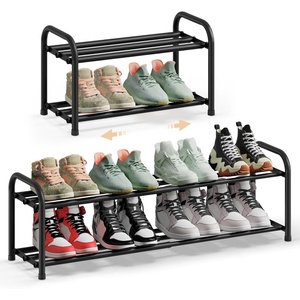 image:imageSONGMICS Expandable Shoe Rack Adjustable Shoe Organizer Storage Shelf Sturdy and HeavyDuty for Closet Entryway Living Room 2Tier Ink Black ULMR026BD012 Tiers 119H