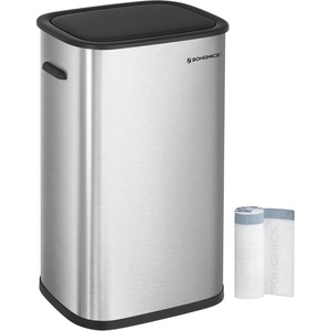 image:imageSONGMICS 2 x 66 Gallon Open Top Trash Can Dual Compartment Garbage Can for Waste and Recycling Stainless Steel Trash Bin for Office Restaurant Commercial Use Metallic Silver ULTB710E50Silver