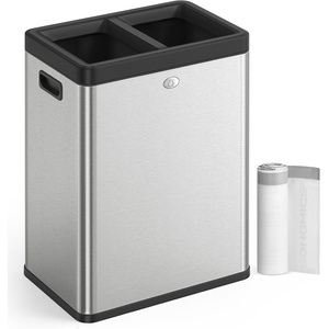 image:imageSONGMICS 2 x 66 Gallon Open Top Trash Can Dual Compartment Garbage Can for Waste and Recycling Stainless Steel Trash Bin for Office Restaurant Commercial Use Metallic Silver ULTB710E50Metallic Silver