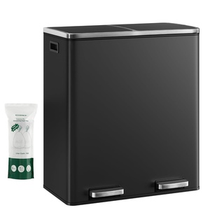 image:imageSONGMICS HOME Trash Can with 2 Compartments for Kitchen Garbage Can with 15 Trash Bags BeigeBlack