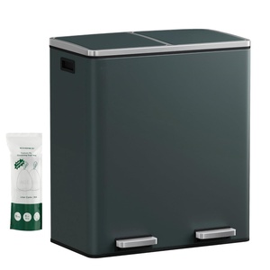 image:imageSONGMICS HOME Trash Can with 2 Compartments for Kitchen Garbage Can with 15 Trash Bags BeigeGreenish Gray