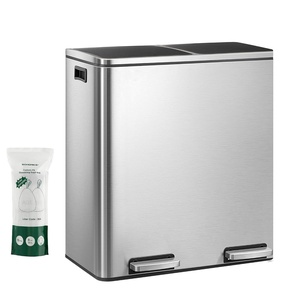 image:imageSONGMICS HOME Trash Can with 2 Compartments for Kitchen Garbage Can with 15 Trash Bags BeigeSilver