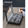 image:imageSONGMICS Watch Box 12 Slots with Glass Windows 360 Rotating Vertical Watch Display Case Jewelry Sunglasses Ring Storage 10 Necklace Hooks Removable Pillows Velvet Lining Ink Black UJWB028B01Ink Black  Dove Gray