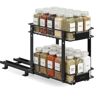 image:imageSONGMICS 2 Tier Pull Out Spice Rack for inside Cabinets Spice Organizer Slide Out Cabinet Organizer Steel for Kitchen Cabinet Storage Black UKCS117B101Black