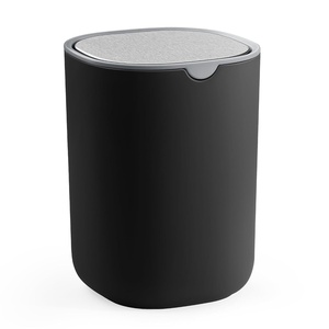 image:imageSONGMICS Mini Desk Trash Can with Lid Small Table Round Wastebasket Mini Trash Can for Desk Bathroom Vanity Bedroom Car Stainless Steel Swing Lid 07 Gal Blue ULTB250Q101Ink Black