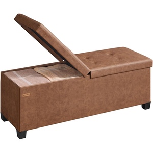 image:imageSONGMICS Storage Ottoman Bench with Legs Folding Ottoman Foot Rest with Flipping Lid Bench with Storage for Living Room Bedroom Entryway LinenLook Fabric 433 Inches Ink Black ULSF079BH01Coffee Brown