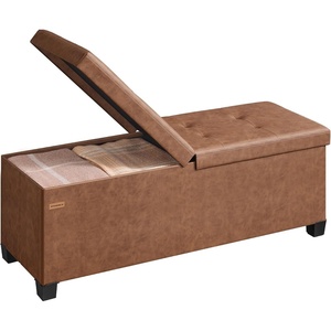 image:imageSONGMICS Storage Ottoman Bench with Legs Folding Ottoman Foot Rest with Flipping Lid Bench with Storage for Living Room Bedroom Entryway Synthetic Leather 433 Inches Ink Black ULSF085BH01Coffee Brown