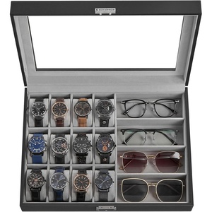 image:imageSONGMICS Watch Box 12 Slots with Glass Windows 360 Rotating Vertical Watch Display Case Jewelry Sunglasses Ring Storage 10 Necklace Hooks Removable Pillows Velvet Lining Ink Black UJWB028B01Ink Black  Dove Gray
