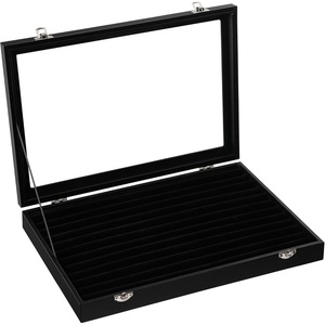 image:imageSONGMICS 100 Ring Display Case 11 Rows Jewerly Organizer Earring Showcase Box with Glass Lid Black UJDS301