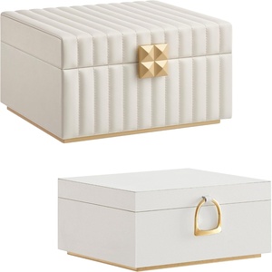 image:imageSONGMICS 2Layer Jewelry Box with Handle and 2Tier Jewelry Organizer Bundle Removable Tray with Mirror PU Surface with Stitching Floating Effect Cloud White UJBC165W01 and UJBC182W01