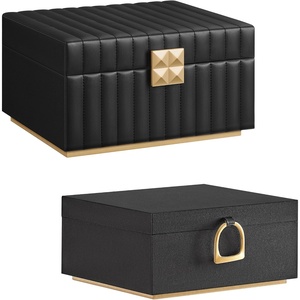 image:imageSONGMICS 2Layer Jewelry Box with Handle and 2Tier Jewelry Organizer Bundle Removable Tray with Mirror PU Surface with Stitching Floating Effect Ink Black UJBC165B01 and UJBC182B01