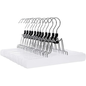 image:imageSONGMICS 12 Pack Wooden Pants Hangers Premium Solid Wood with NonSlip Felt Hold Pants Tightly Smooth Finish Wood Skirt Hangers with 360 Swivel Hook White UCRW07W12