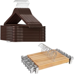 image:imageSONGMICS 20 Clothes Hangers and 12 Pants Hangers Bundle Solid Wood Hangers with Metal Clips 360 Swivel Hooks for Shirts Jackets Jeans Skirts Black and Natural UCRW05K20 and UCRW00812