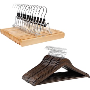 image:imageSONGMICS 20 Coat Hangers and 12 Pants Hangers Bundle Solid Wood Hangers for Shirts and Skirts Hangers NonSlip Jeans Hangers Natural and Dark Walnut UCRW02V20 and UCRW00712