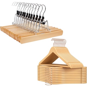 image:imageSONGMICS 20 Coat Hangers and 12 Skirt Hangers Bundle Solid Wood Hangers for Shirts and Pants Hangers NonSlip Clothing Hangers Natural UCRW001N01 and UCRW00712