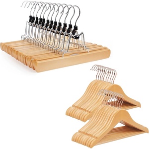 image:imageSONGMICS 20 Kidss Hangers and 12 Pants Hangers Bundle Childrens Coat and Jeans Hangers NonSlip Solid Wood Hangers Natural and Rose Gold UCRW006N03 and UCRW00712