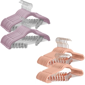 image:imageSONGMICS 30Pack amp 24Pack Pants Hangers Bundle Slim NonSlip SpaceSaving Adjustable Clips Velvet Finish Pink