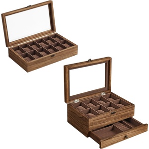 image:imageSONGMICS 2 Items Bundle  Watch Boxes 12Slot Solid Wood Watch Box Organizer with Glass Lid 2Tier Watch Case with 8 Slots Rustic Walnut UJOW008K01 and UJOW120K01