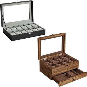 image:imageSONGMICS 2 Items Bundle  Watch Boxes 12Slot Watch Box with Large Glass Lid and Removable Watch Pillows 2Tier Watch Case with 8 Slots Rustic Walnut UJWB12BK and UJOW008K01